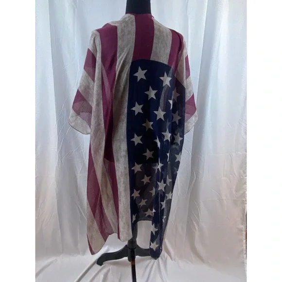 New Americana Red Blue Lightweight Rayon Cardigan Women's One Size - Picture 9 of 10